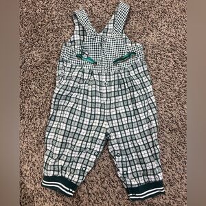 Vintage 90s Green and White Plaid Kids Overalls with Classic Car Dog Patches